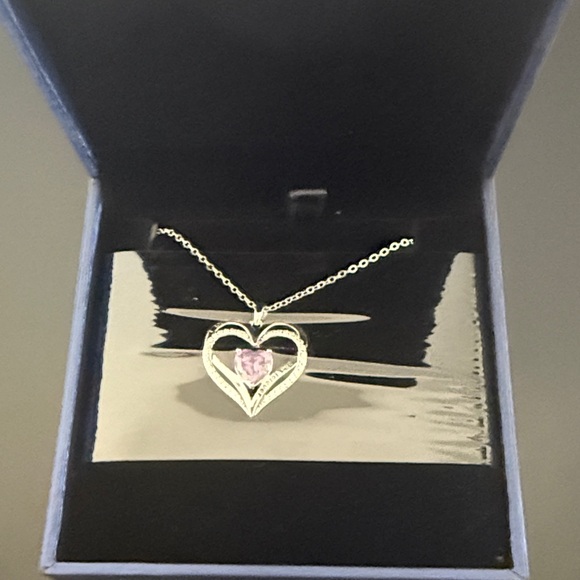 Accessories - 3 for $15 Elegant Silver Heart Necklace with Pink Gemstone
